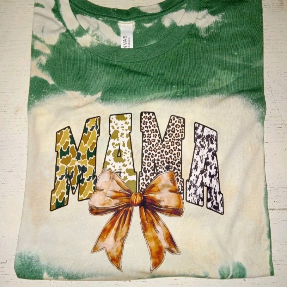 NEW! Mama w/Ribbon Bella Canvas Women's Bleached T Shirt Sz XL